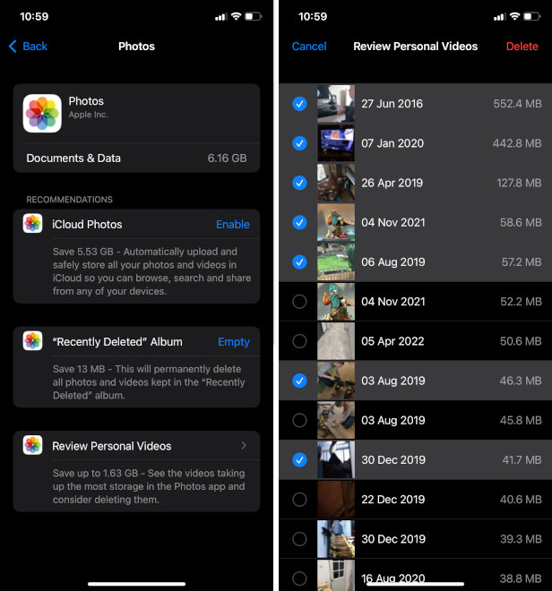 Delete photos and videos from iPhone