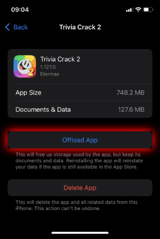 Offloading apps on iPhone to clear space