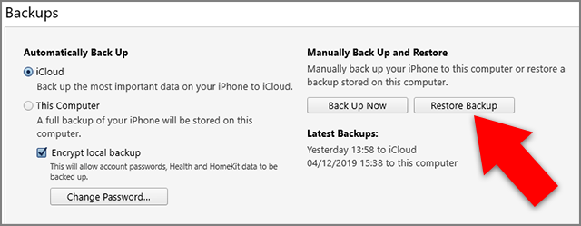 Restore iPhone from iTunes backup