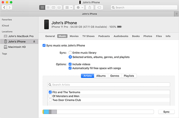 Sync music to iPhone with macOS Catalina