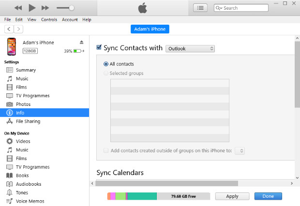 Sync Outlook contacts with iPhone using iTunes