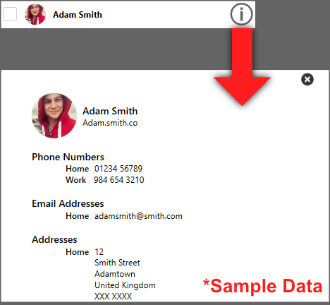 Viewing a contact information in Contact Transfer
