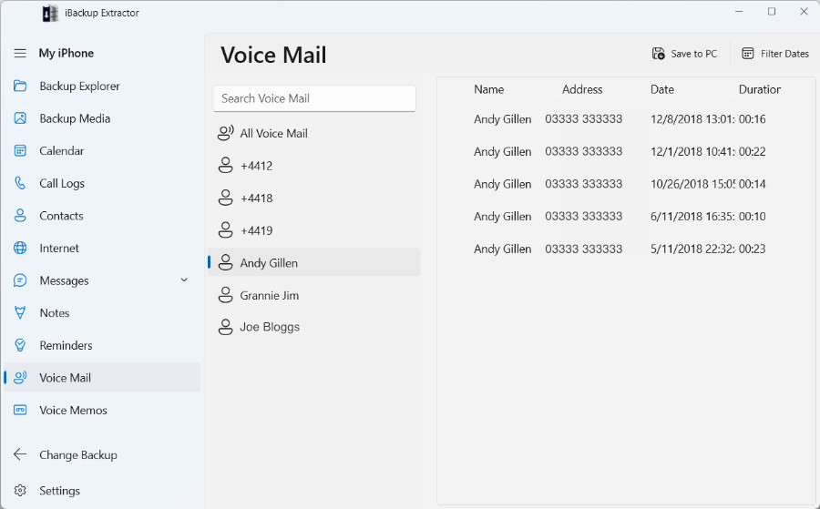 Retrieve Voicemails from iPhone Backup