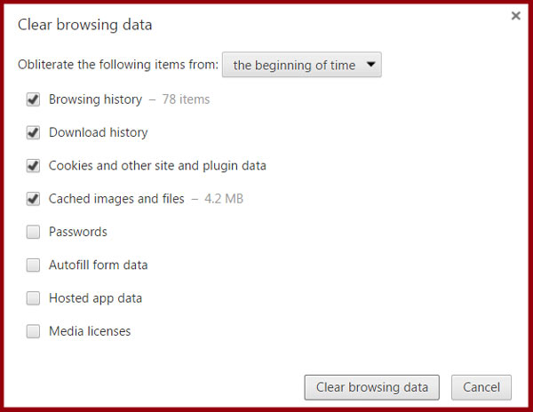 Delete temporary files by clearing browsing data