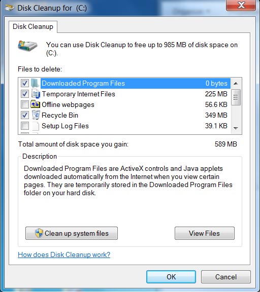 Disk cleanup temporary files