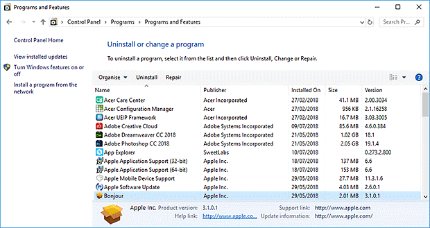 Uninstall programs from your computer