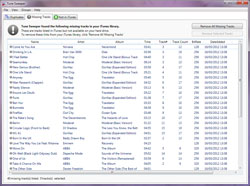 Tune Sweeper lists all the tracks in iTunes that are not on your computer.