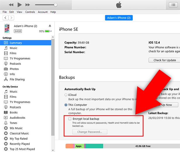How to remove encryption from iPhone.