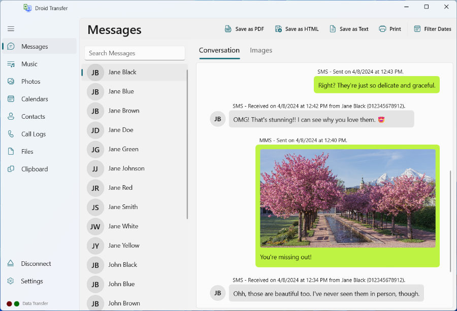 View all Android message conversations on pc