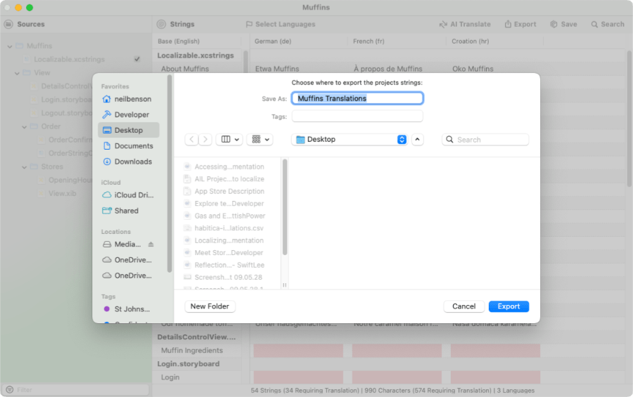 Exporting translations to CSV for proofreading