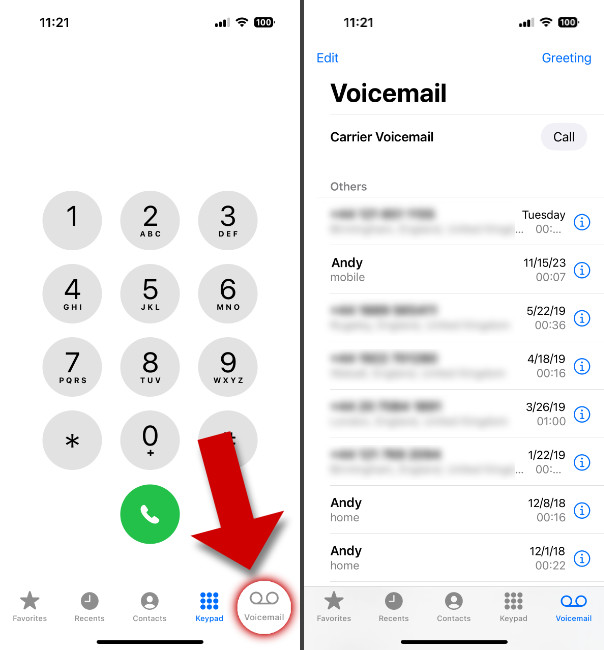 Accessing voicemail on iPhone