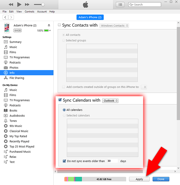 outlook app sync settings