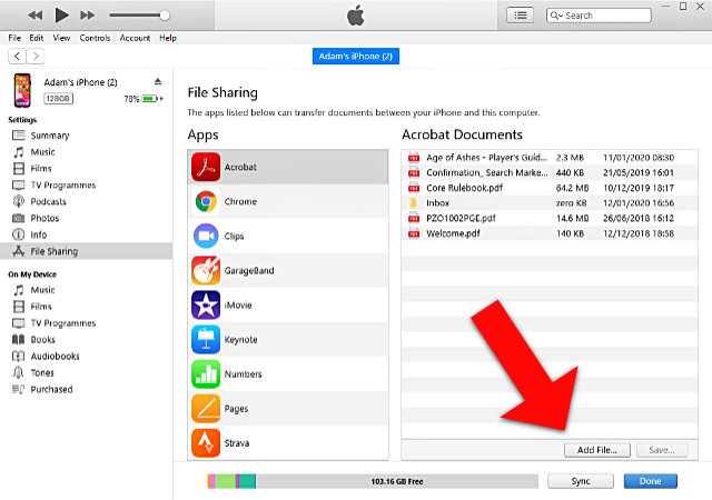 Transferring PDF files from computer to iPhone with iTunes