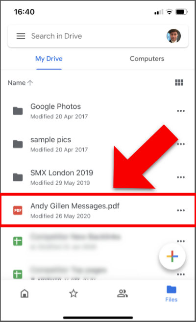 Accessing Android messages on iPhone - Google Drive