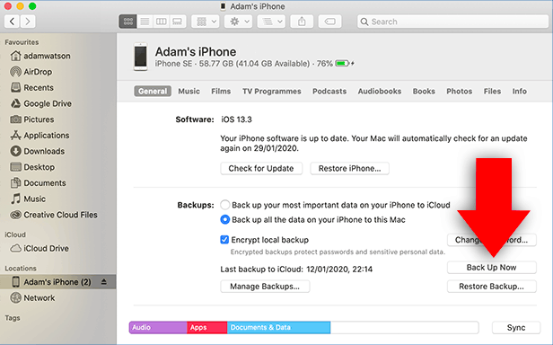 Backup iPhone messages with Finder