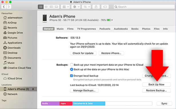 How to Back up iPhone in Finder on macOS Catalina