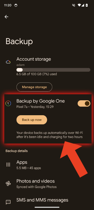 Backup Android to Google One part 2
