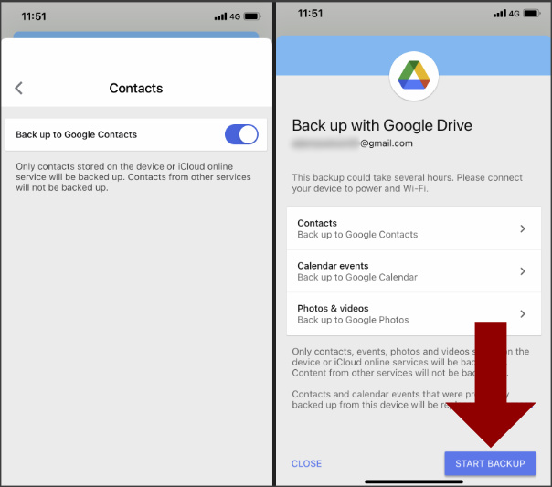 Back up iPhone contacts to Google Drive 2