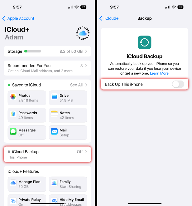 Sauvegarde du iPhone vers iCloud