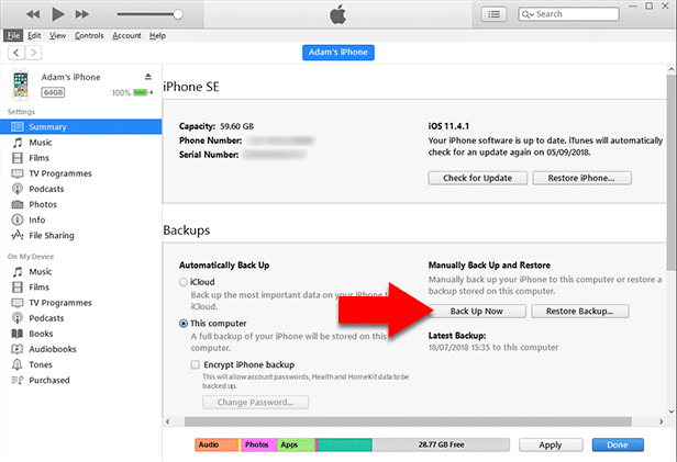 Automatically back up your device using iTunes