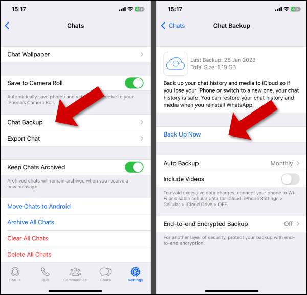 Backup WhatsApp messages from iPhone to iCloud