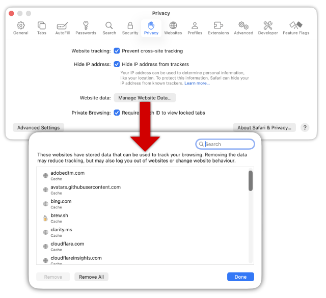 Clear Safari cache and cookies