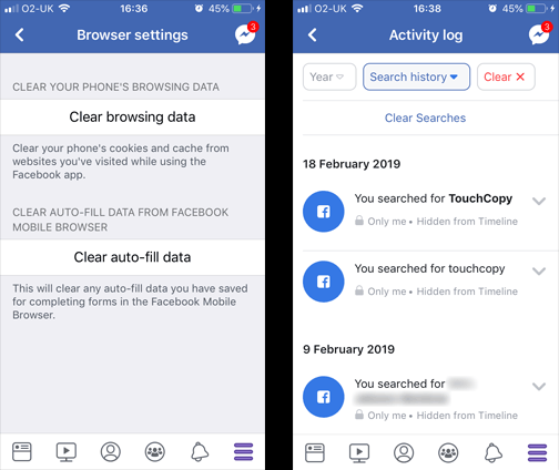 Documents and data in the Facebook app