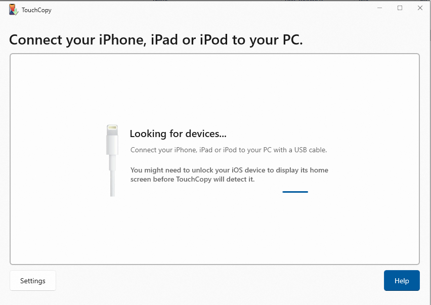 Connecting iPhone with TouchCopy