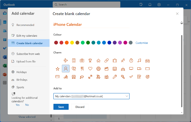 Creating a new calendar in the new Outlook app