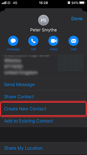 Create new contact on iPhone