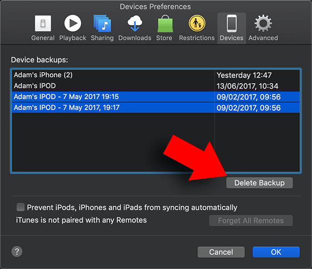How to delete iTunes backups on Mac