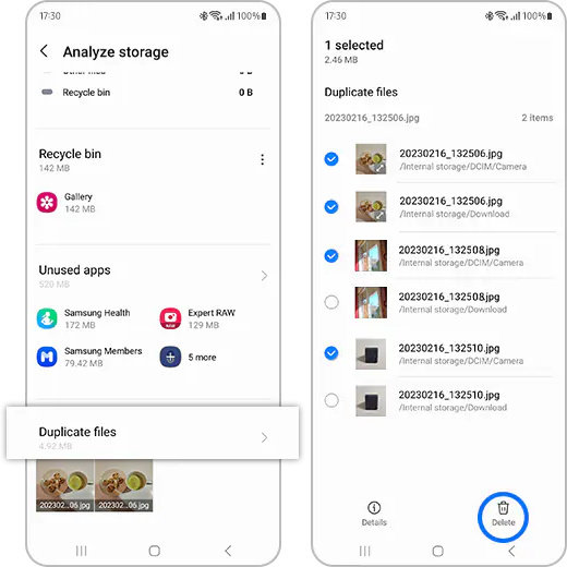 Deleting duplicate music with Samsung My Files app on Android