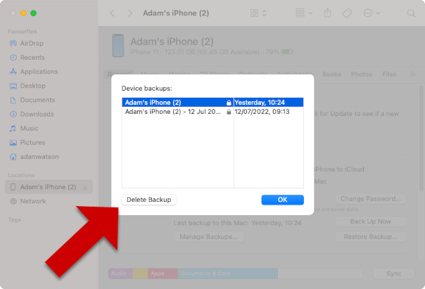 How to delete iPhone backups in Finder on Mac