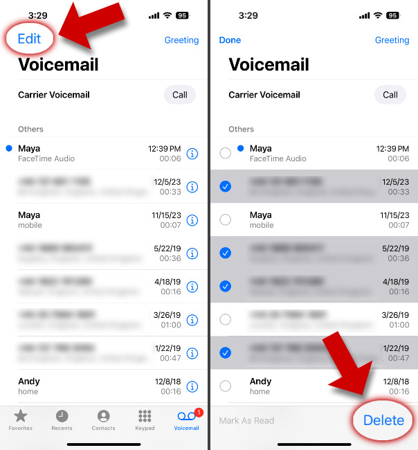 Deleting voicemails on iPhone