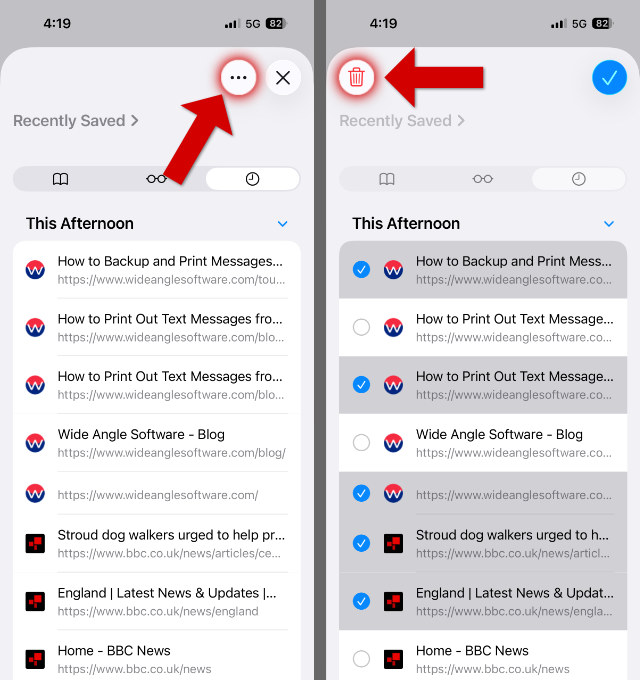 Deleting websites from Safari history on iPhone