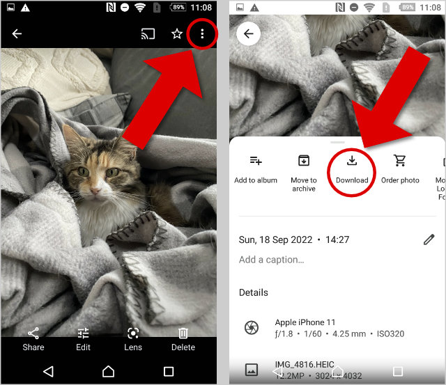 Download photos from Google Photos to Android