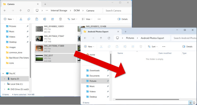 Drag-and-drop photos from Android to PC