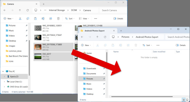 Drag-and-drop photos from Android to PC