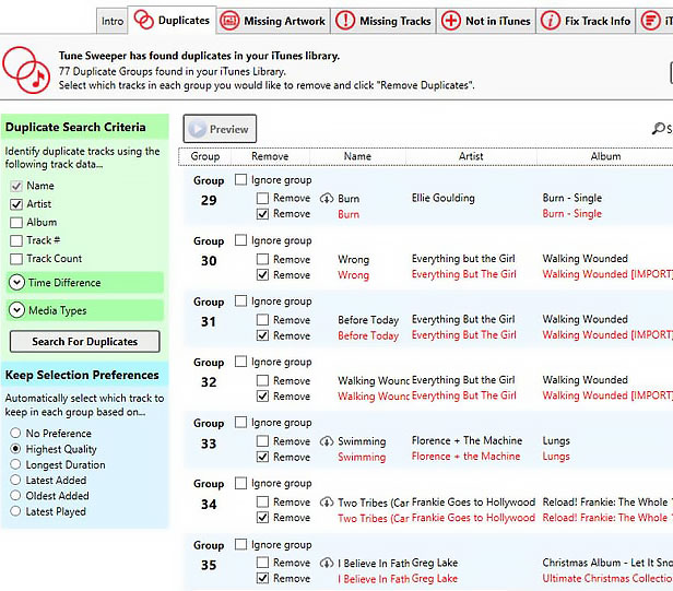 Find and remove duplicate tracks with Tune Sweeper