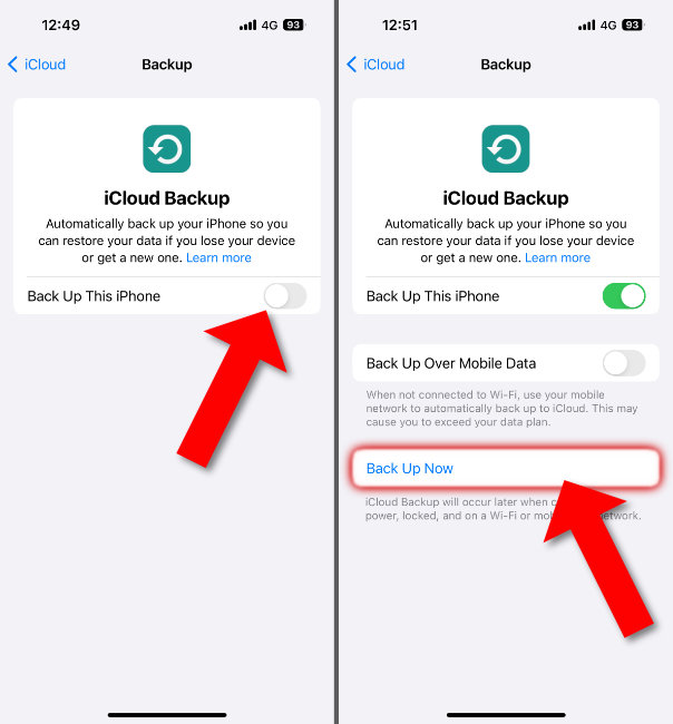 Enable iCloud backups on iPhone