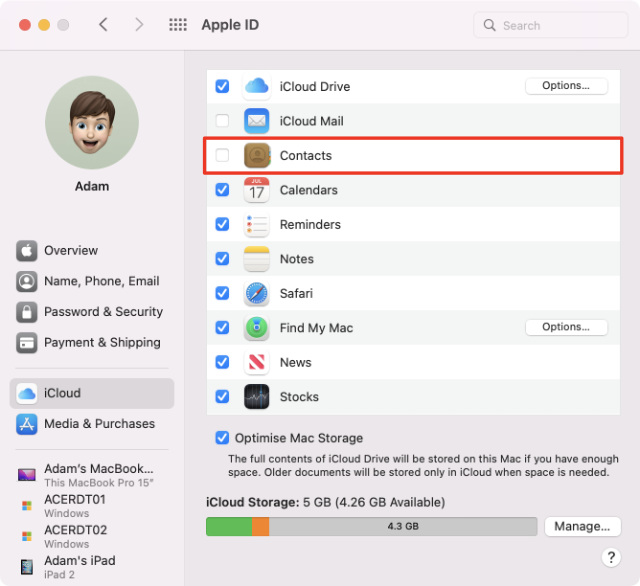 Enabling iCloud Contacts on Mac