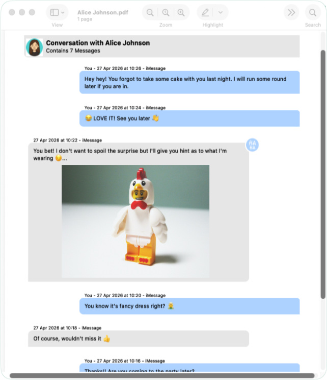 Export iMessages from Mac to PDF using Messages Export Pro