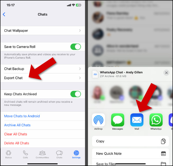 Export WhatsApp chats from iPhone via email