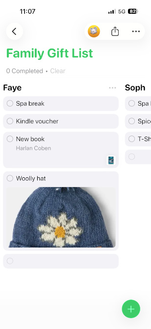 Using iPhone Reminders to create a family gift list