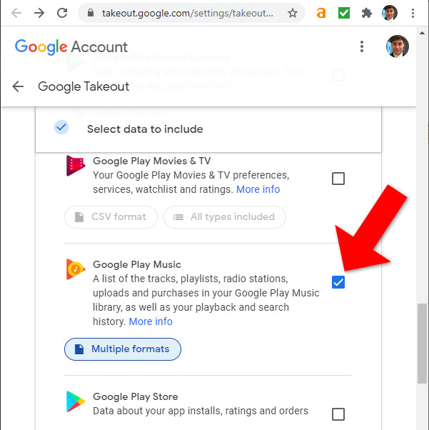 Google Takeout export music