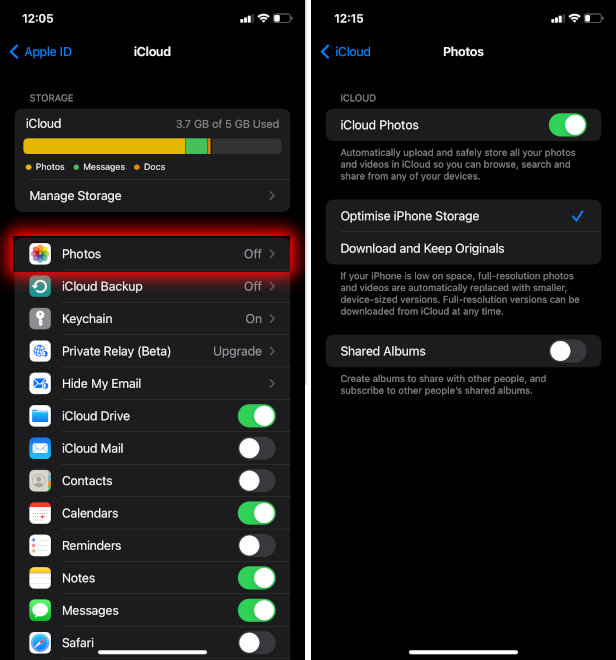 Enable iCloud Photos on iPhone