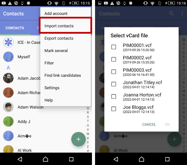 Import contacts on Android.