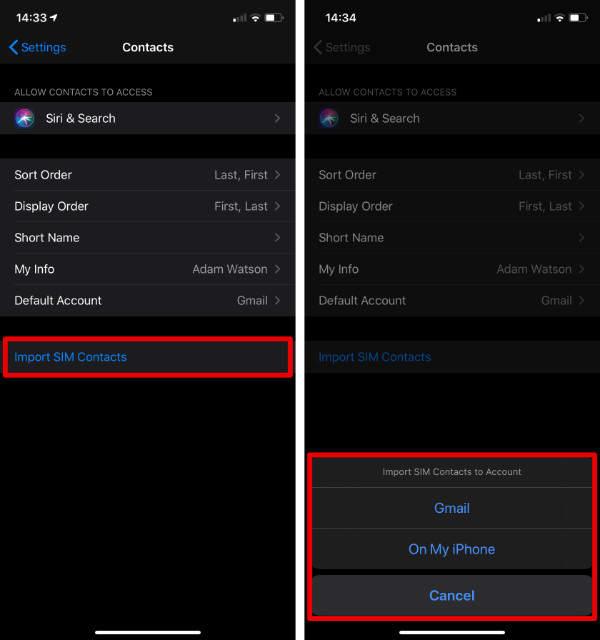 Import contacts from SIM to iPhone