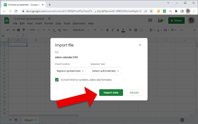 Importing Google Calendar CSV into Google Sheets