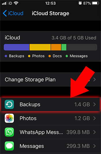 Find iCloud backups on iPhone